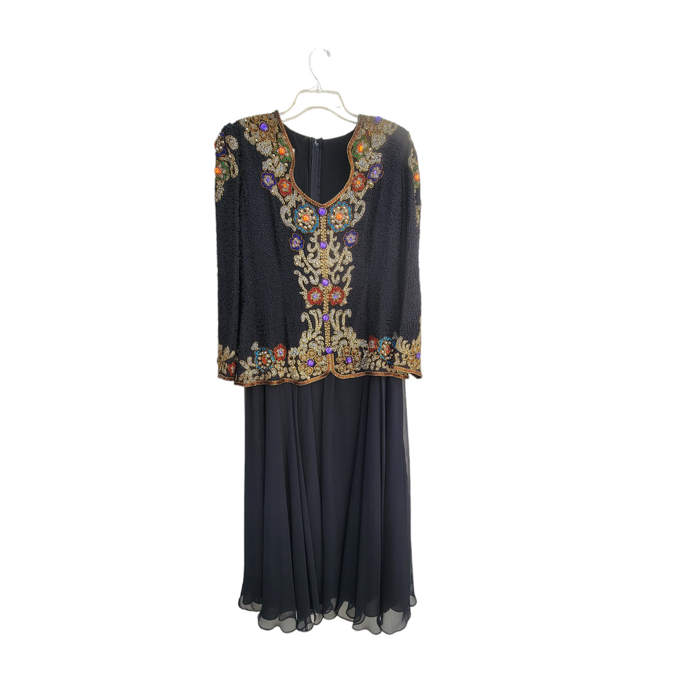 Vintage Jack Bryan Heavily Beaded Jeweled Chiffon Formal Evening‎ Dress Size 8